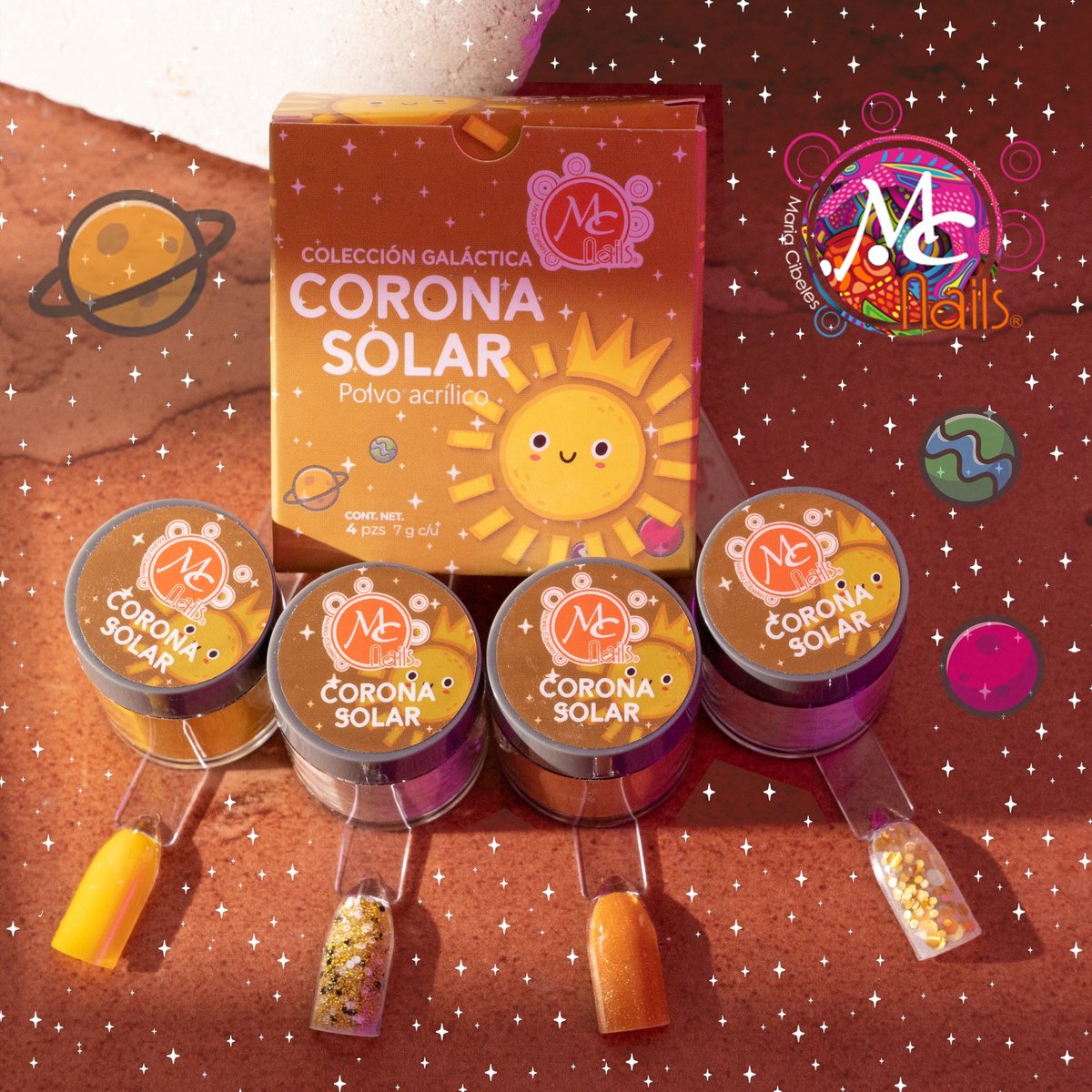 Colección de acrílicos CORONA SOLAR 4pz MC NAILS