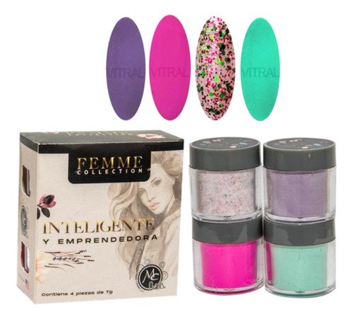 Polvo Acrilico Femme Inteligente Y Emprendedora 4 Pzmc Nails
