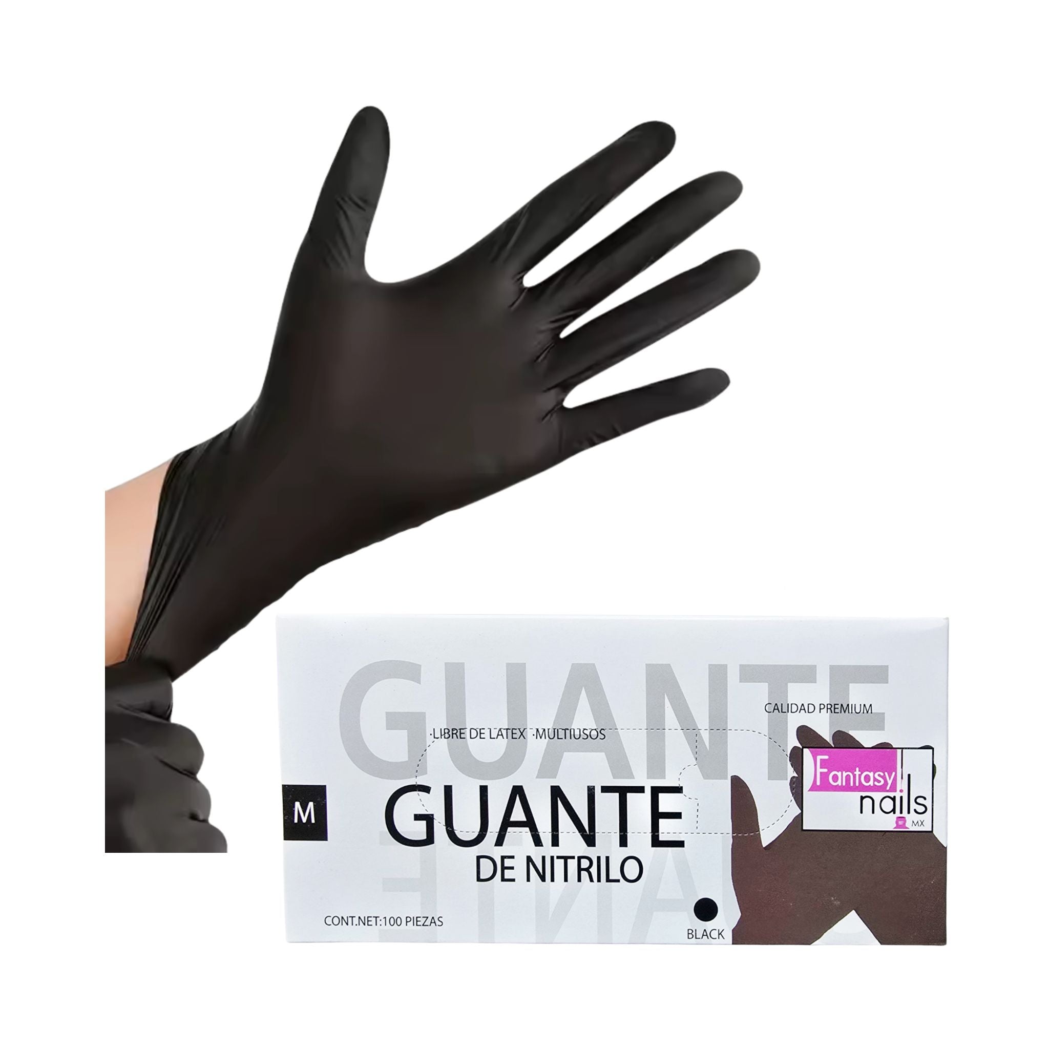 Guante Negro Talla M 100 pzas Fantasy Nails
