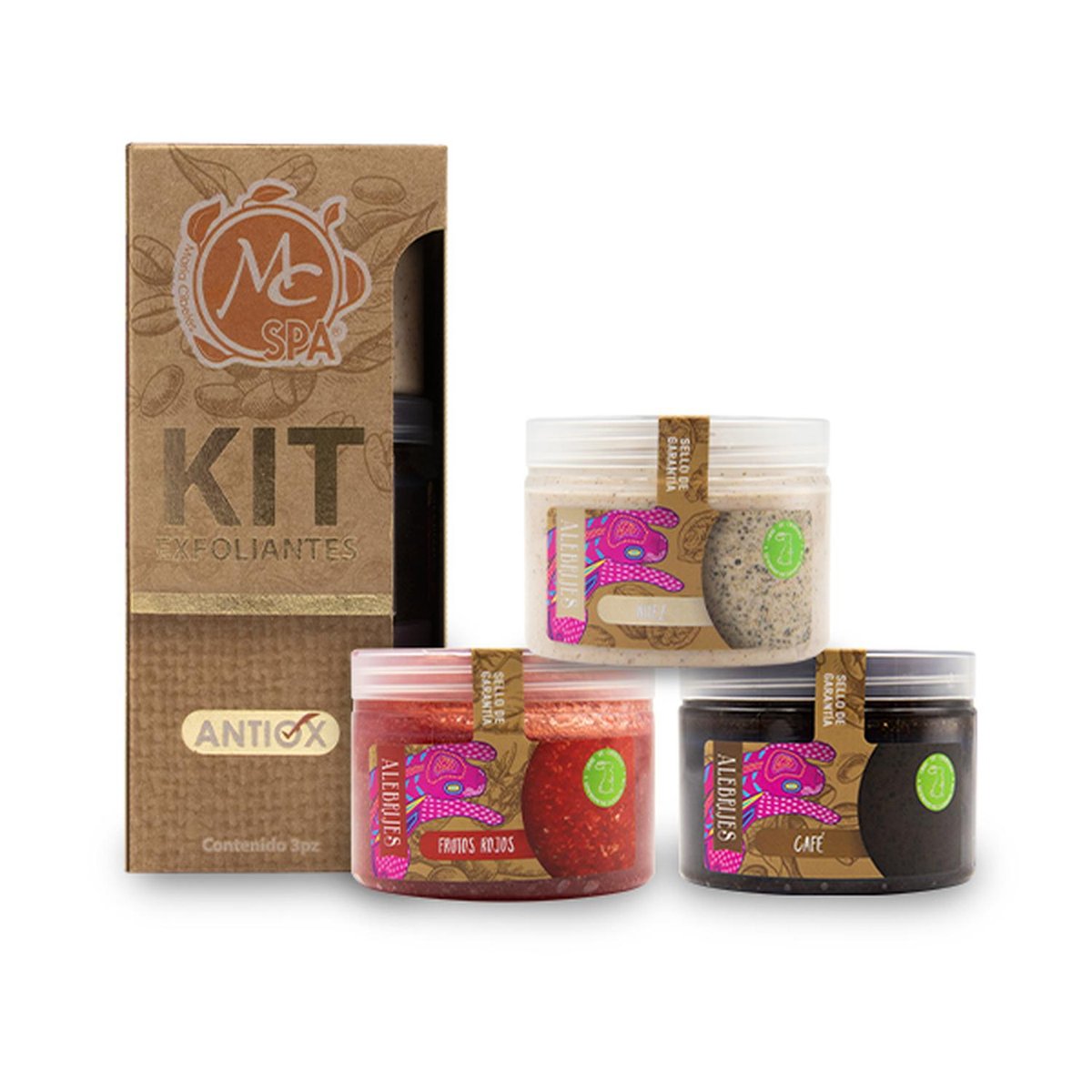 Kit de exfoliantes 3 pzs de 150 grs c/u NUEZ LIGERO, CAFÉ MEDIO Y FRUTOS ROJOS PROFUNDO MC Nails