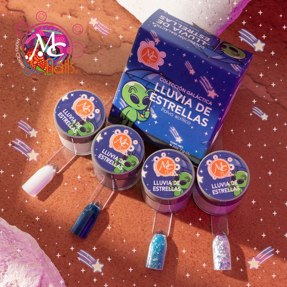 Colección de acrílicos LLUVIA DE ESTRELLAS 4pz MC NAILS