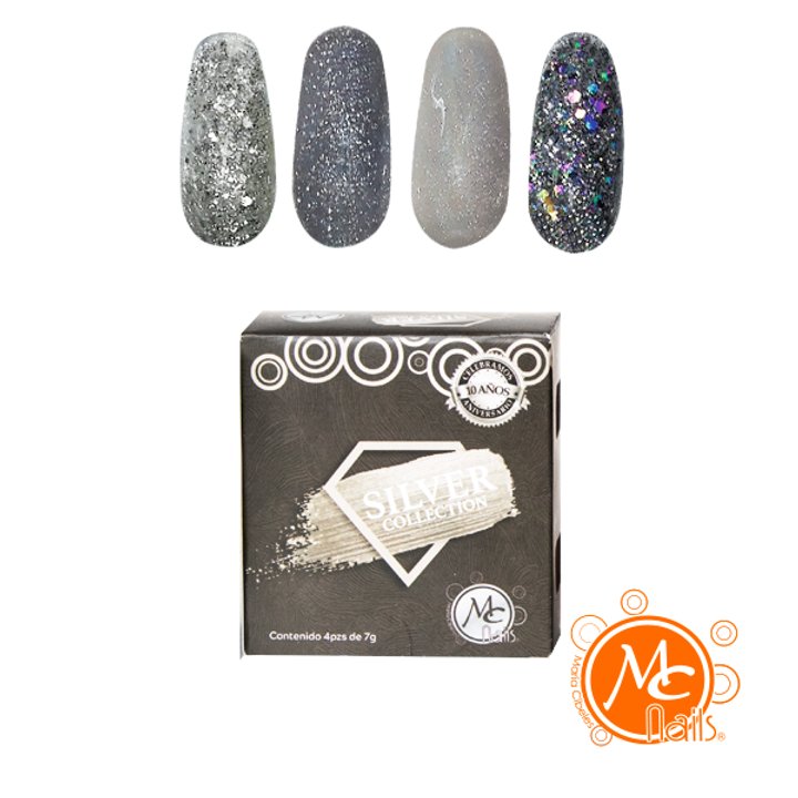 Caja de Polvo acrílico Silver 4 pz MC